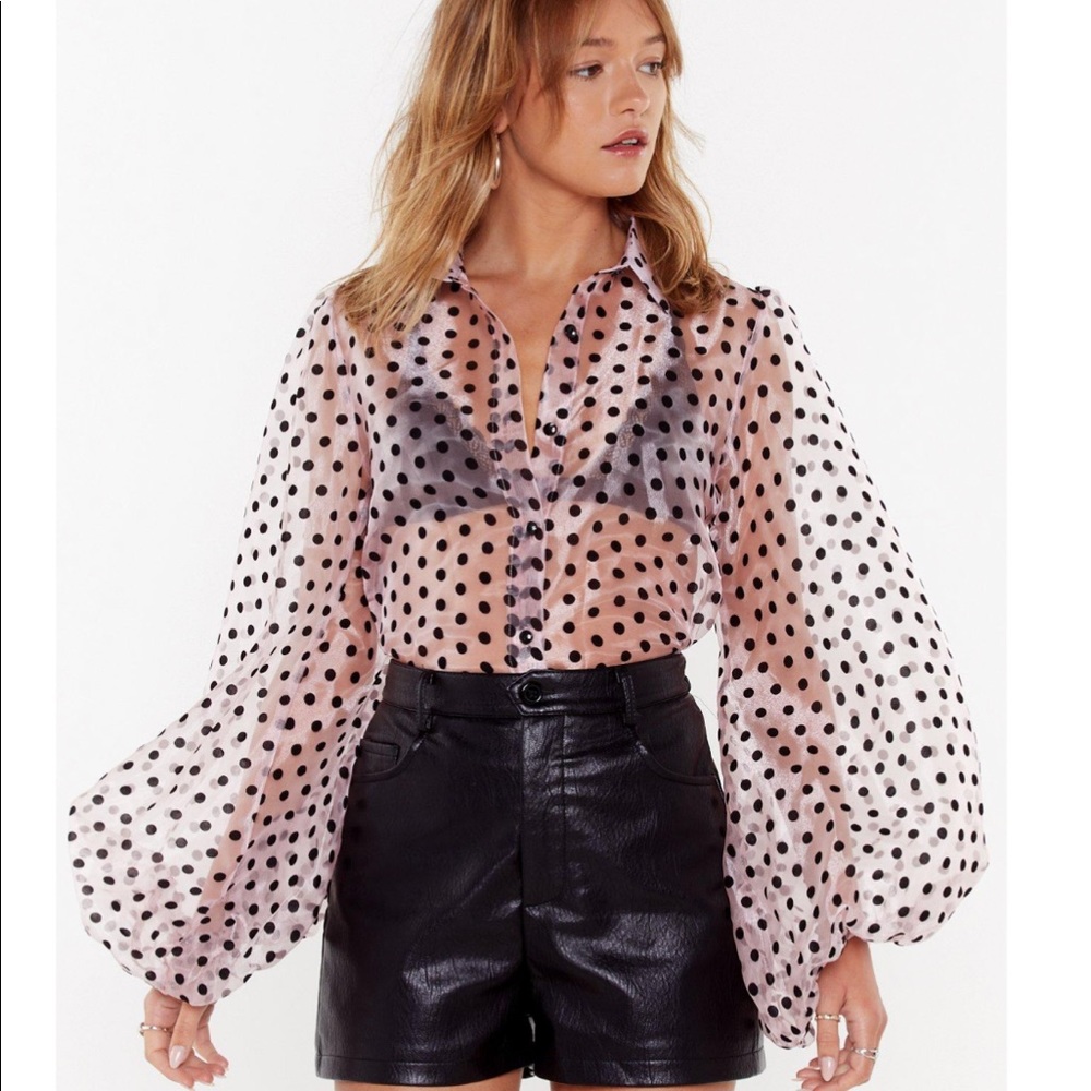 Nasty Gal Bubble Sleeve Polka Dot Blouse
